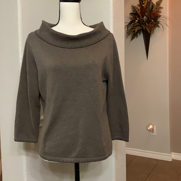 Rafaella brown scoop neckline long sleeve pullover woven knit sweater - Picture 1 of 16
